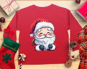 Camiseta de manga larga con Papá Noel para niños, camiseta con estampado navideño de Papá Noel, camiseta festiva de Papá Noel, camiseta festiva de manga larga, ropa navideña