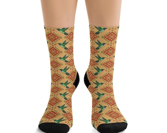 Calcetines de colibrí, materiales reciclados, divertidos y elegantes, regalo perfecto para amantes de la naturaleza, diseño vibrante para cualquier ocasión.