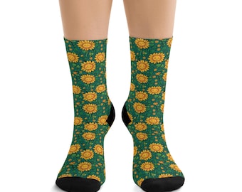 Sunflower Crew Socks: Recycled Polyester Blend, Fits Up To Men's 12
