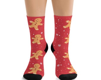 Calcetines navideños de hombrecito de jengibre: calzado festivo de poliéster reciclado