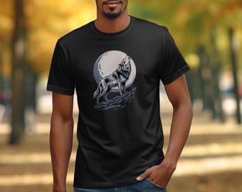 Camiseta "Lobo aullando a la luna": Diseño majestuoso de naturaleza salvaje