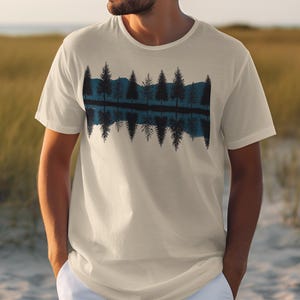 Nature Inspired T-Shirt, Scenic Forest Reflection Tee, Outdoors Graphic Tee, Unisex Casual Shirt, Mountain Landscape T-Shirt