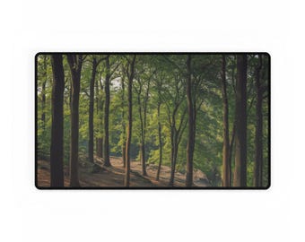 Lush Green Forest TCG Gaming Mat, Enchanted Woodland Playmat, Serene Nature Scenery Desk Mat, Immersive RPG Battle Map