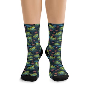 Froggy Socks, Eco-Friendly Footwear, Lily Pad Design, Fun Animal Print, Sustainable Apparel