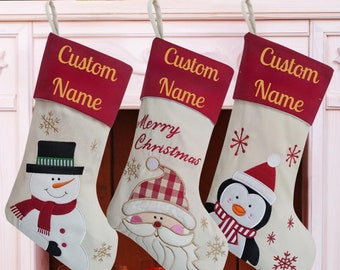 2025 Medias navideñas personalizadas con nombre, medias bordadas, calcetines personalizados, medias de navidad, decoración navideña, regalo de navidad.