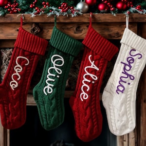 Personalized Knitted Christmas Stocking: Custom Embroidered Name