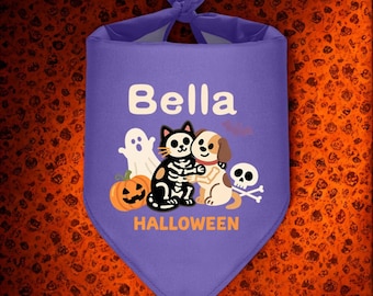 Bandana d'Halloween pour chien personnalisé - Écharpe effrayante personnalisée avec nom, accessoire de costume de fête pour animal de compagnie 2025, déguisement de chien, cadeau d'Halloween.