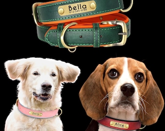 Personalized Dog Collar, Leather Dog Collar with name+number plate, Gifts for dog lovers, Leather collar, Christmas gift,Birthday gift,Gift.
