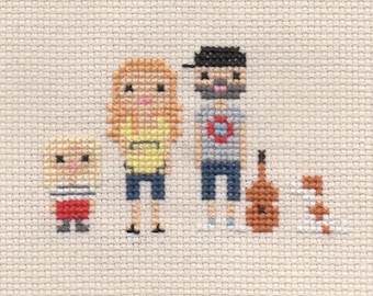 Maternity / Baby Shower Custom Cross Stitch Family Portrait in Pixel Art Style (Framed)