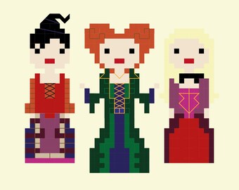 Hocus Pocus Halloween Inspired Pixel Portrait Cross Stitch Pattern (PDF)