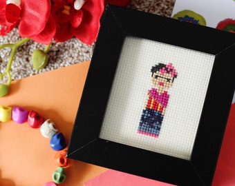 Frida Kahlo Inspired Mini Cross Stitch Picture (Framed)