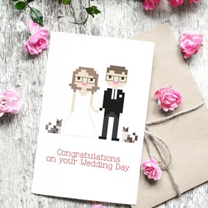 Carte de mariage illustrée personnalisée dans le style Pixel Art (fichier numérique)