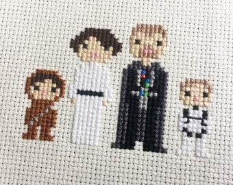 Custom Star Wars Family Portrait - Cross Stitch in Pixel Art Style (Framed)