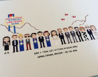 Retrato personalizado de boda extragrande - Punto de cruz en estilo pixel art (sin marco)