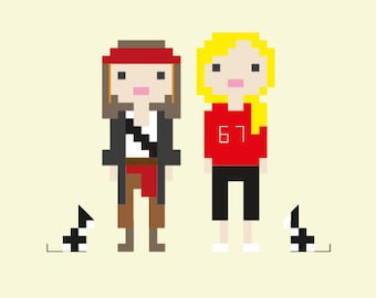 Patrón: cosa su propio gráfico de punto de cruz de píxeles de retrato familiar personalizado