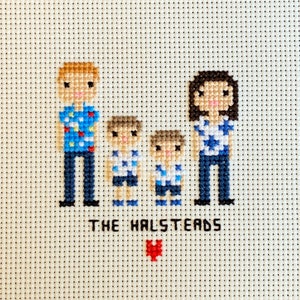 Custom Cross Stitch Family Portrait in Pixel Art Style Framed image 3