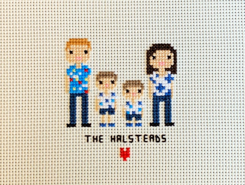 Custom Cross Stitch Family Portrait in Pixel Art Style Framed image 3