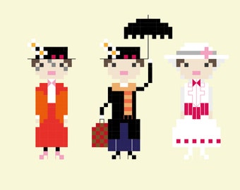 Mary Poppins Inspired Pixel Portrait Cross Stitch Pattern (PDF)