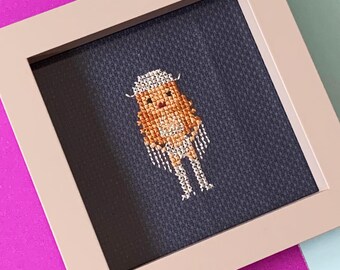 Mini retrato personalizado de Beyoncé estilo renacentista en punto de cruz en píxeles (enmarcado)