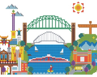 Patrón de punto de cruz Pixelscape Newcastle North East UK