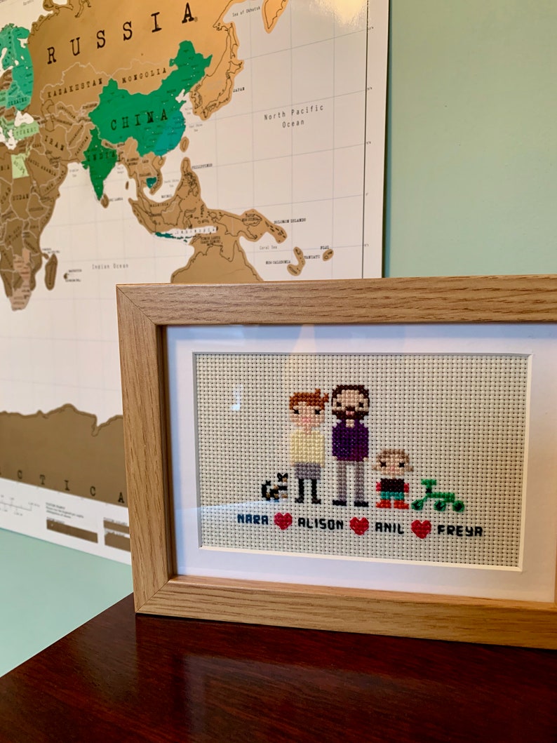 Custom Cross Stitch Family Portrait in Pixel Art Style Framed image 5