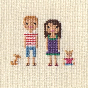 New Baby Cross Stitch Family Portrait in Pixel Art Style Framed image 4