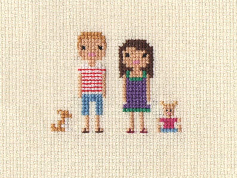 New Baby Cross Stitch Family Portrait in Pixel Art Style Framed image 4