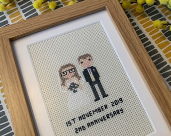 Custom Wedding Portrait - Cross Stitch in Pixel Art Style