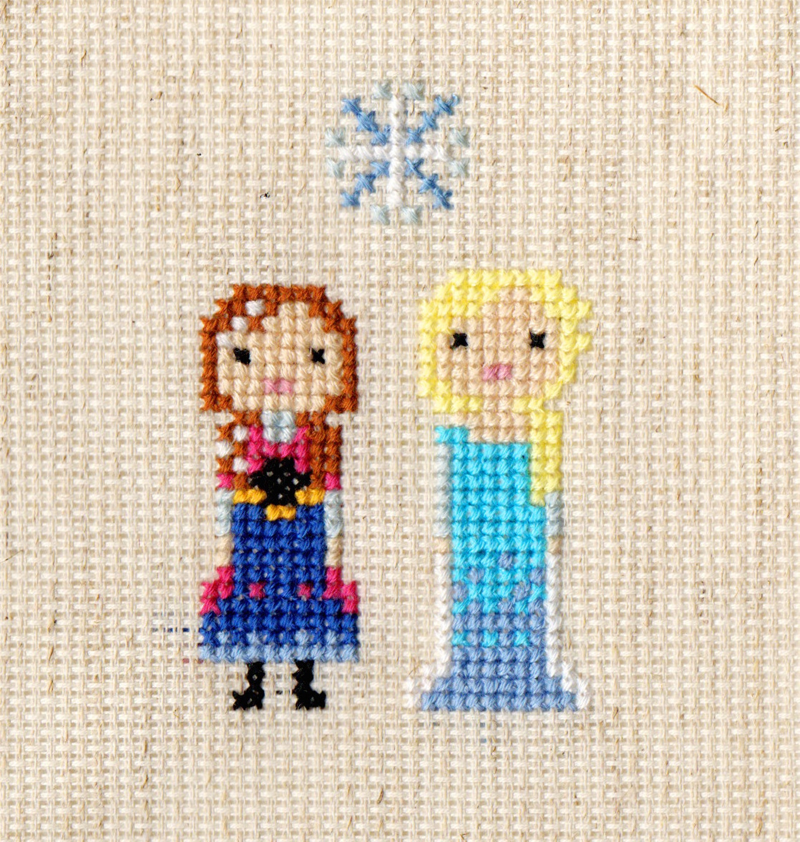 Anna & Elsa disney's Frozen Pixel Portrait Cross Stitch | Etsy