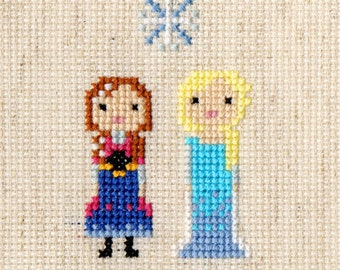 Anna & Elsa Pixel Portrait Cross Stitch Pattern (PDF)