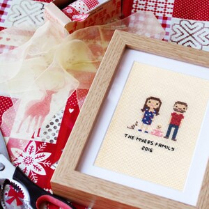 Custom Cross Stitch Family Portrait in Pixel Art Style Framed image 2