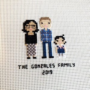 Custom Cross Stitch Family Portrait in Pixel Art Style Framed image 4