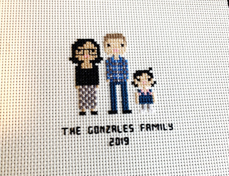 Custom Cross Stitch Family Portrait in Pixel Art Style Framed image 4