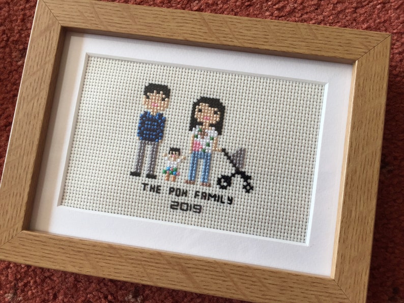 Custom Cross Stitch Family Portrait in Pixel Art Style Framed image 7