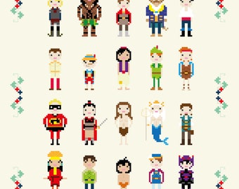 Patrón de punto de cruz de príncipes y héroes de cuento de hadas Muestra de píxeles - Patrón PDF