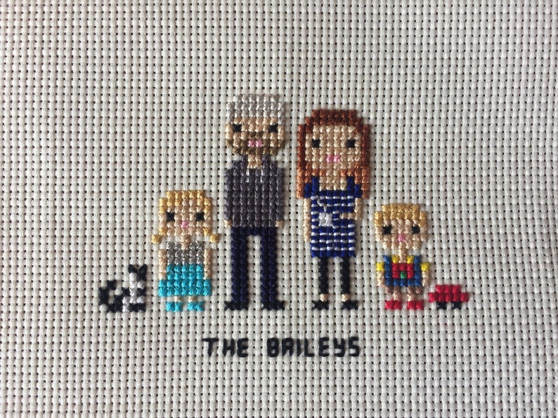 Custom Cross Stitch Family Portrait in Pixel Art Style Framed image 6