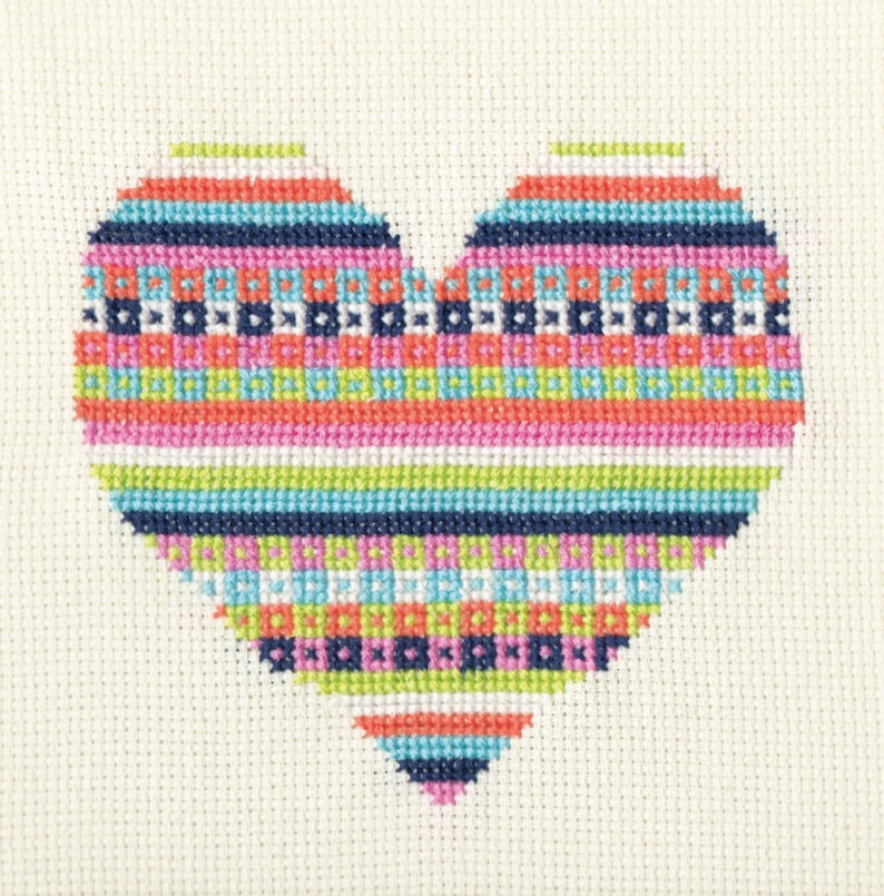 Candy Fair Isle Christmas Heart Cross Stitch Pattern PDF image 1