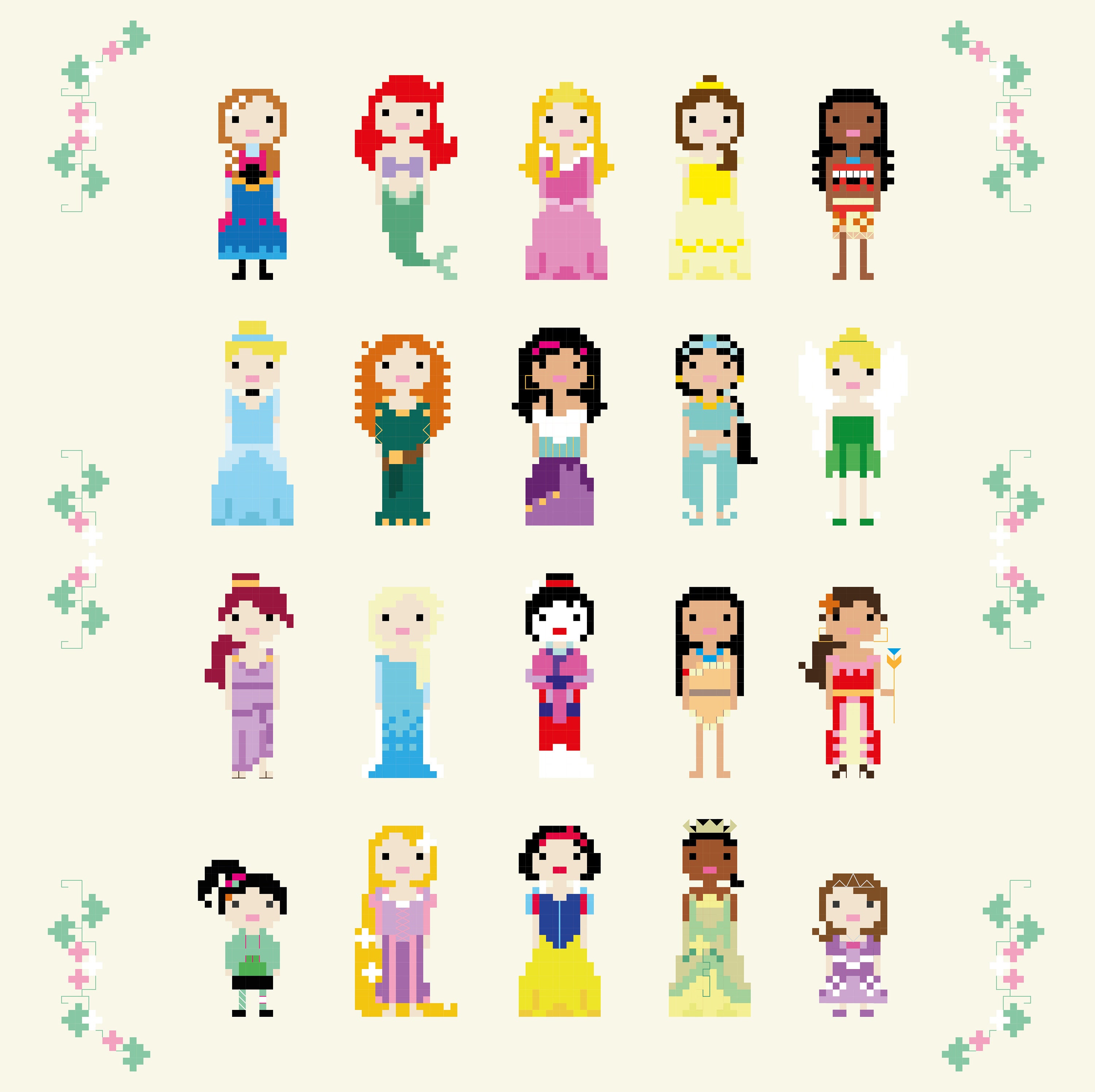 Kawaii Pixel Art Princesse Disney Fairytale Movie Princess Cross Stitch Pixel Sampler PDF - Etsy Canada