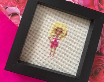 Mini retrato personalizado de punto de cruz de RuPaul's Drag Race en píxeles (enmarcado)