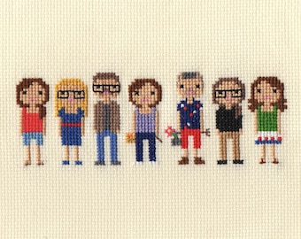 Large Custom Family Portrait - Cross Stitch in Pixel Art Style (Framed)
