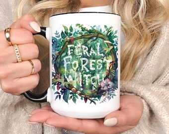 Forest Witch Accent Mug, Feral Forest Witch Coffee Cup, Cottagecore Witch Mug, Nature Witch Gift, Witch Aesthetic Mug, Botanical Mug