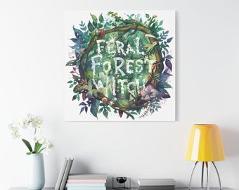 Feral Forest Witch Canvas Print: Cottagecore Pagan Wall Art