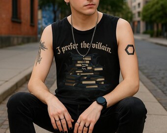 Gothic Villain Book Stack Tank Top: Dark Academia Graphic Shirt