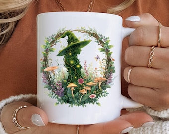 Green Witch Garden Mug: Botanical Cottagecore Coffee Cup