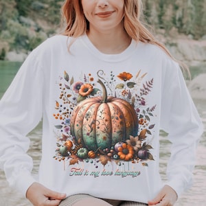 Camiseta vintage de manga comprida com estampa de abóbora - Comfort Colors Fall Shirt