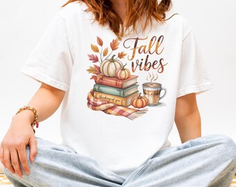 Fall Vibes Comfort Colors Tee: Pumpkin Spice Latte Bookworm Shirt