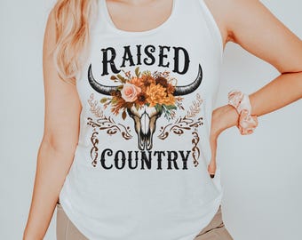 Country Racerback Tank-Top | Erhöhtes Land Damen Tank Top | Western Cowgirl Tank | Südlicher Sommer Top | Country-Konzert-Outfit | Nashville T