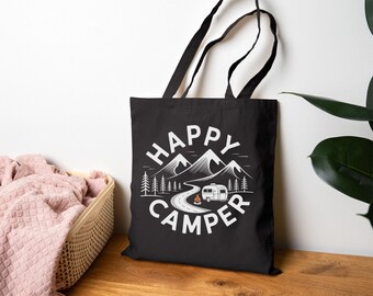 Happy Camper-tygväska | Campingväska för husbil | Husvagnsväska | Marknadsväska för campingplats | Bilsemesterpresent