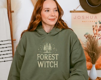 Forest Witch Hoodie | Gildan 18500 | Woodland Witch Sweatshirt | Nature Magic Hooded Top | Cottagecore Pagan Gift | Moon & Pines