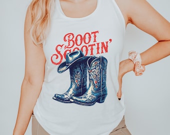 Camiseta sin mangas estilo country / Camiseta sin mangas para mujer con estampado de botas / Camiseta sin mangas de vaquera del oeste / Atuendo para concierto en Nashville / Camiseta sin mangas de rodeo / Camiseta sin mangas de verano estilo country